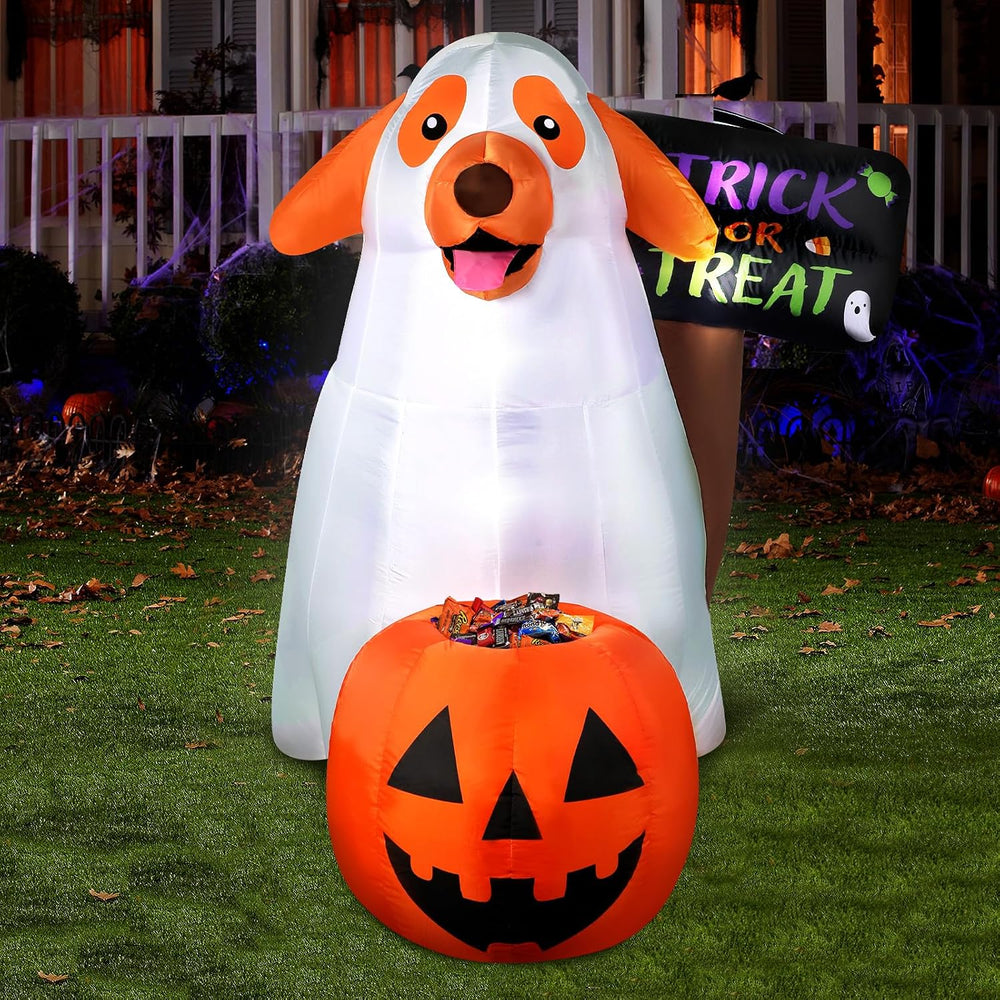 Halloween Inflatables Ghost Dog 4 FT Inflatable Halloween Dog with a Pumpkin ...