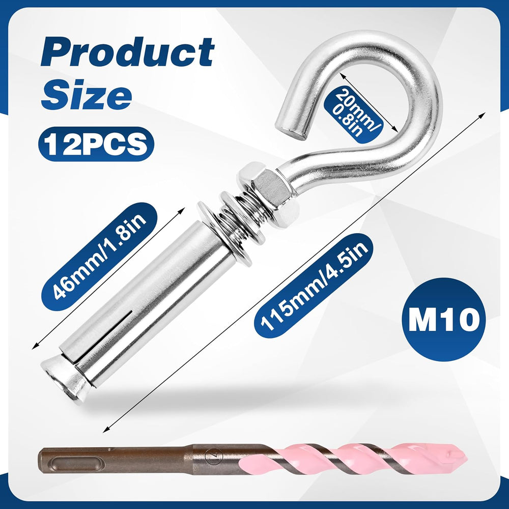 12 Pack 3/8" X 4-1/2" 304 Stainless Steel Concrete Eye Bolt Anchors