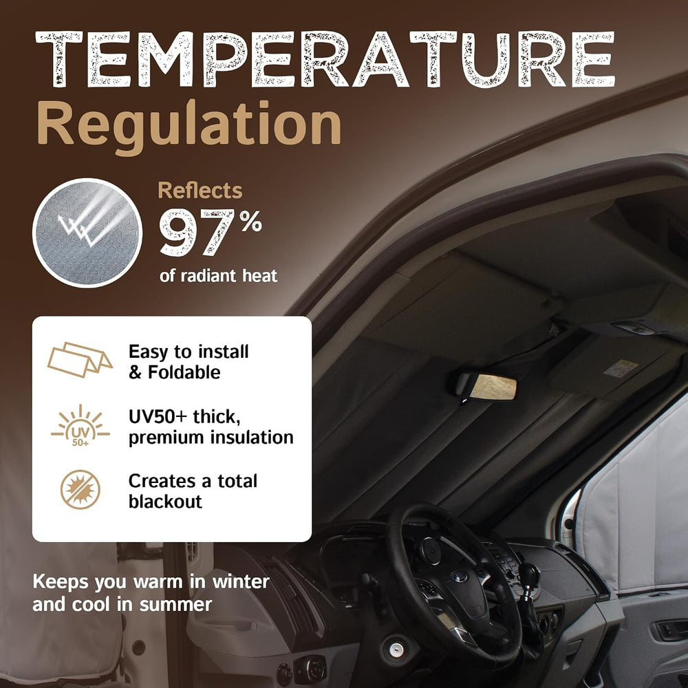 Living in a Bubble Insulated Blackout Windshield Cover for Ford Transit Van Y...