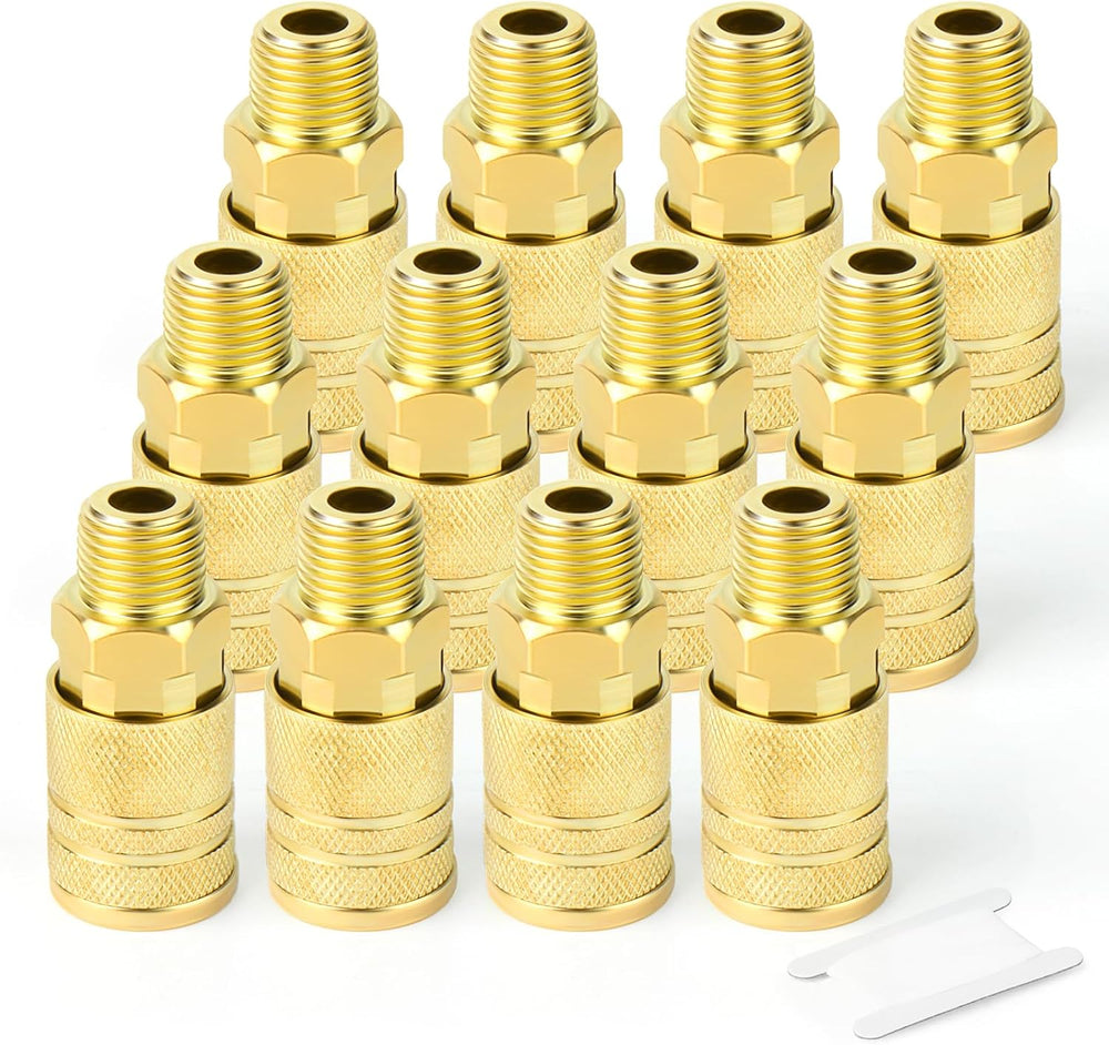 GASHER 12PCS 3/8"MNPT Brass Industrial Coupler,1/4 Flow Quick Connect Ai...