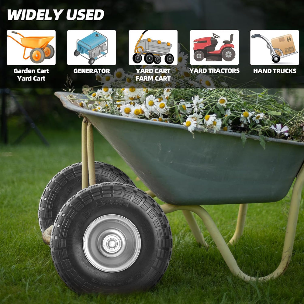 AR-PRO 2-Pack 4.10/3.50-4 Flat Free Tire and Wheel, 10" Solid Dolly Wheels