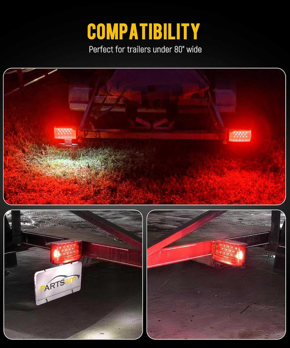 Partsam 6" Rectangular LED Combination Tail Lights Kit Red, 12V LED Subm...