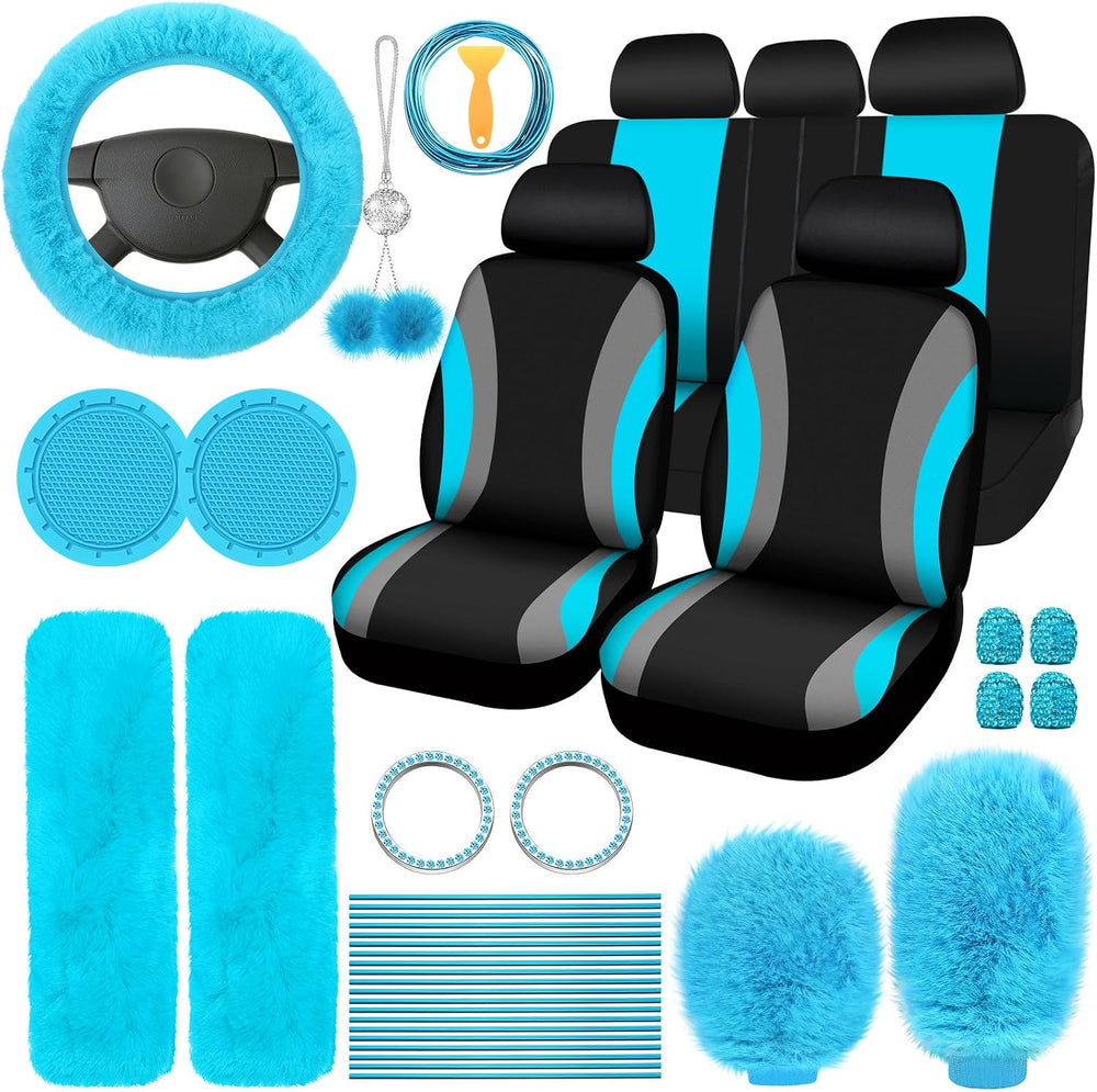 ROCEEI 43 Pcs Car Seat Cover Full Set for Women Christmas Fuzzy Car Accessori...