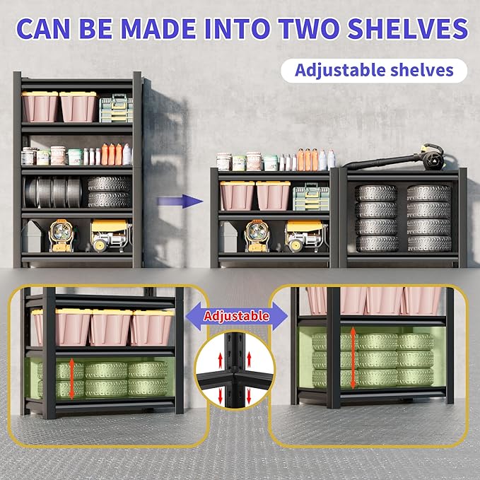 2 Set Garage Shelving Unit 72"H3000bls Heavy Duty Storage Shelves Easy A...