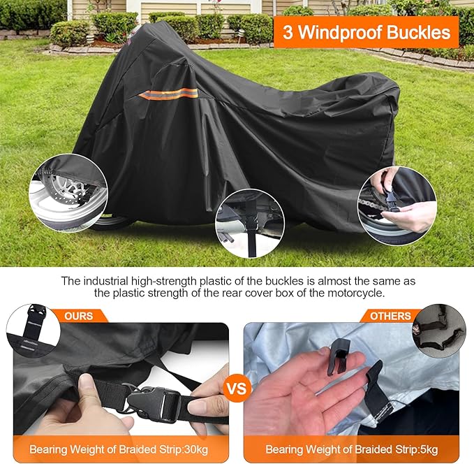 Motorcycle Cover All Season, Universal Waterproof Weather Sun Outdoor