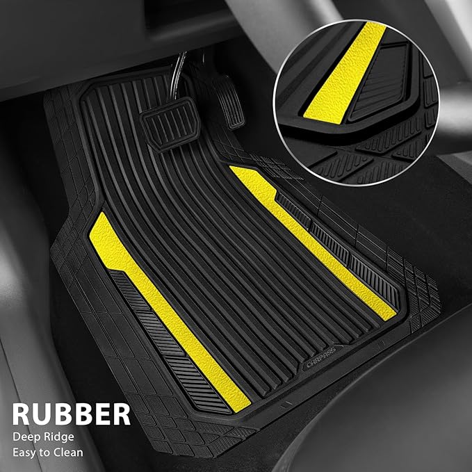 CAR PASS Yellow Car Mats Metallic, Aluminum Film All Weather Rubber Lemon (4 ...