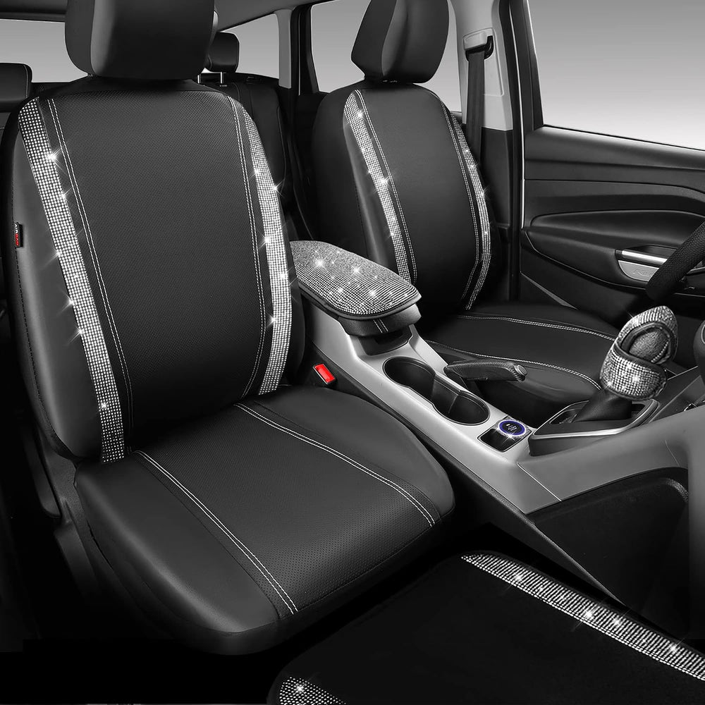 CAR PASS Rhinestone Bling Diamond Car Seat Covers Leather Shining Car Floor M...