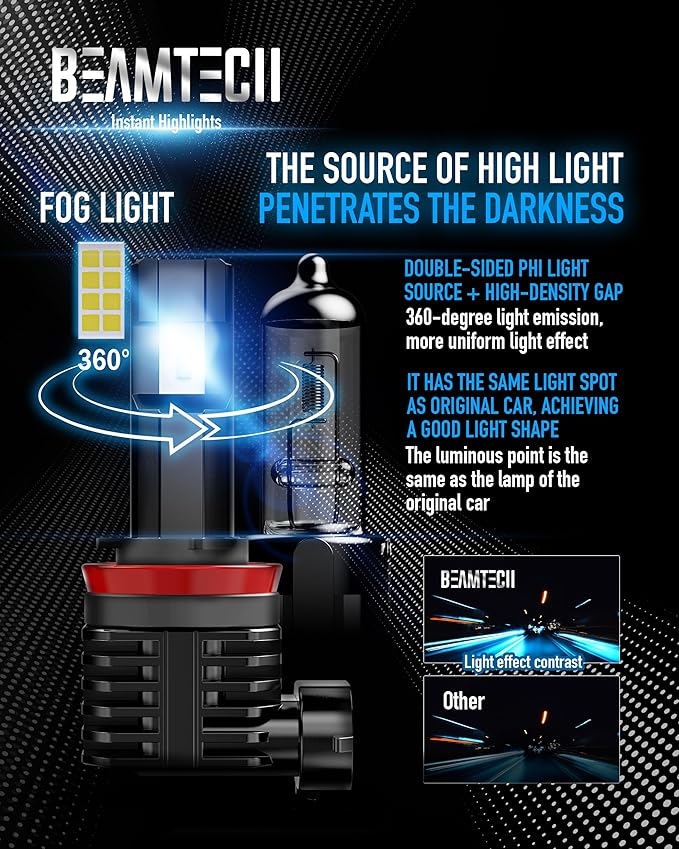 BEAMTECH H11 Bulb, H8 H9 Fog Light Bulb Fanless in Line 6500K Light Bulb Pack...