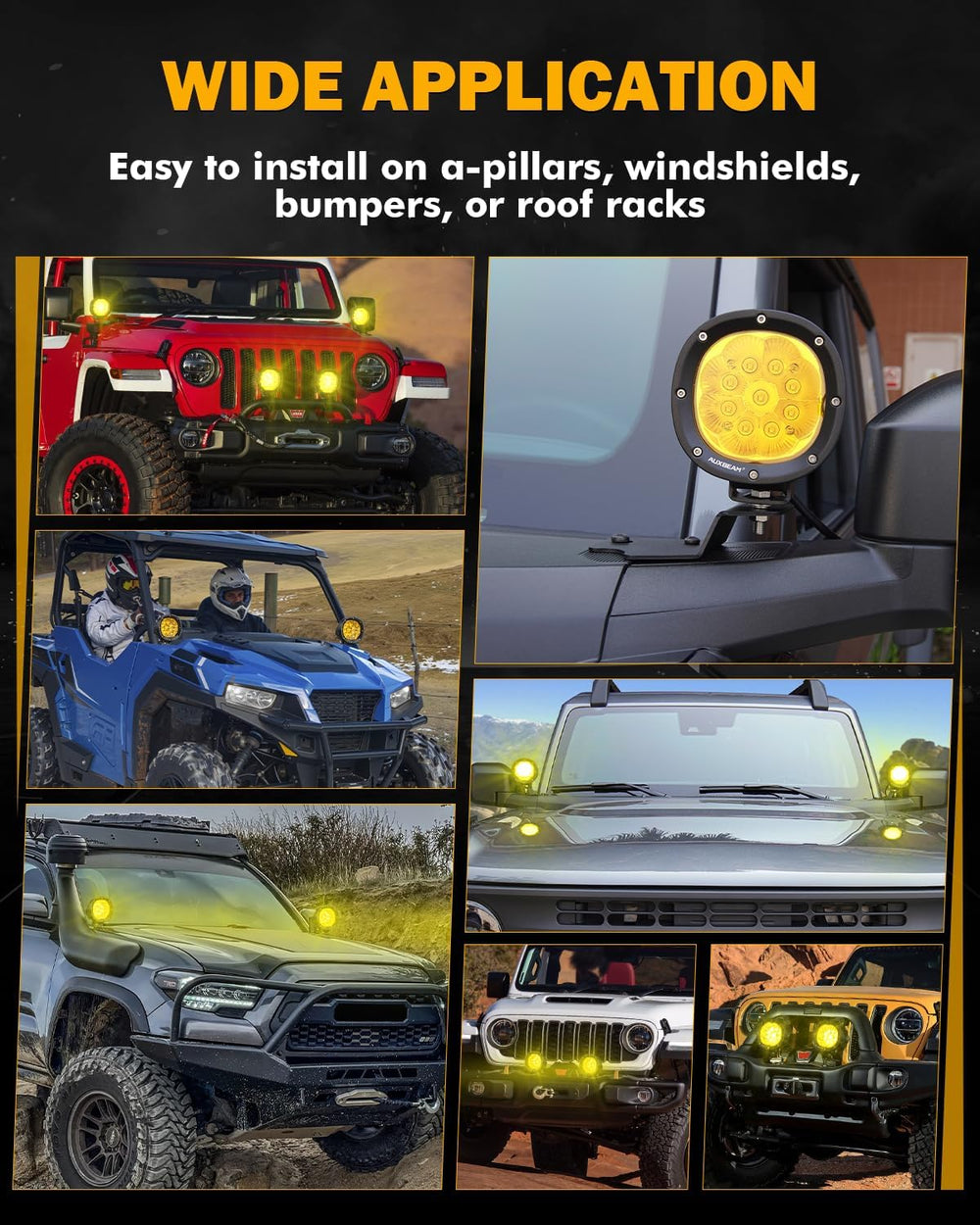 Auxbeam 4 Inch 90W LED Amber Driving Pods, P4 Series Spot Beam Ditch Lights