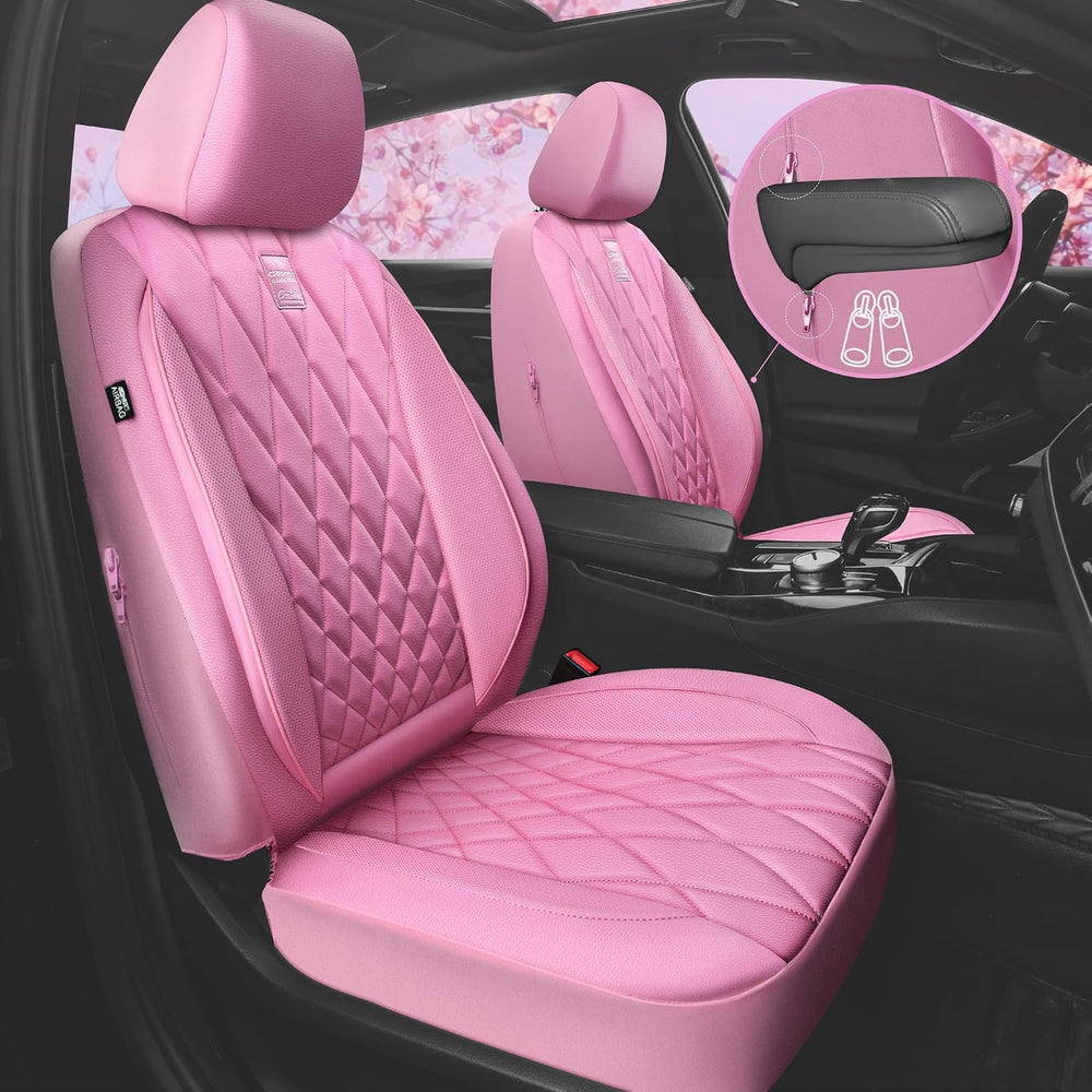 CAR PASS 5 Seats Piping Luxury Leather Seat Covers Full Set, Anti-Slip Waterp...