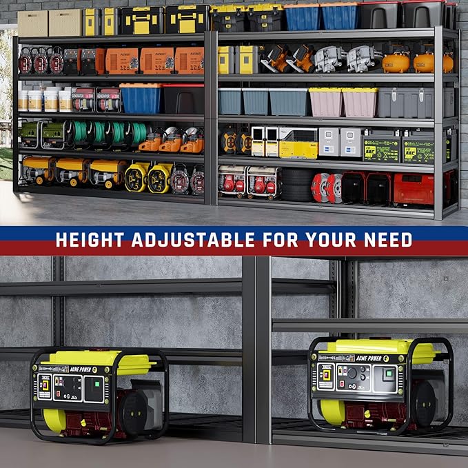 67" W Garage Shelving Heavy Duty, Adjustable 5 Tier Metal Shelves, Comme...