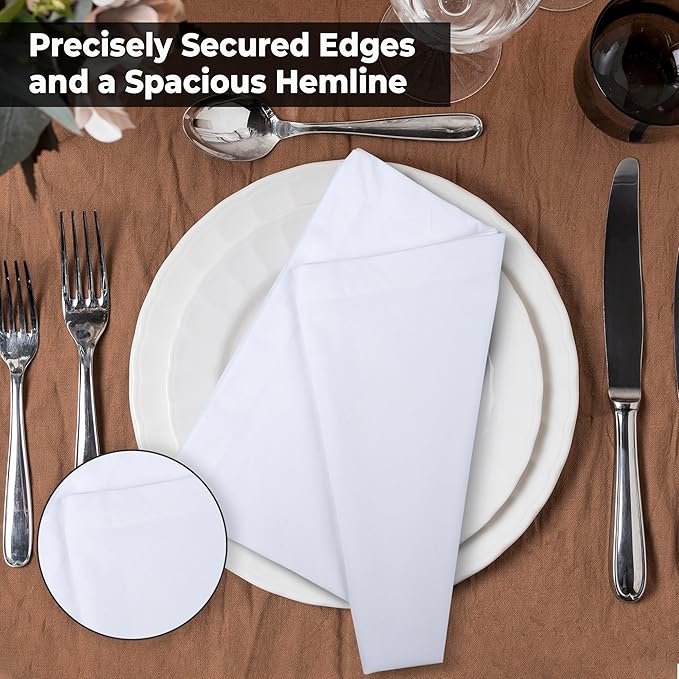 Urban Villa White Cloth Napkins Set of 12 100% Cotton Dinner Napkins Cloths W...
