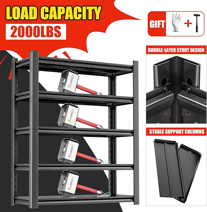 Metal Garage Storage Shelving Unit, 5-Tier Heavy Duty Adjustable Utility Shelves