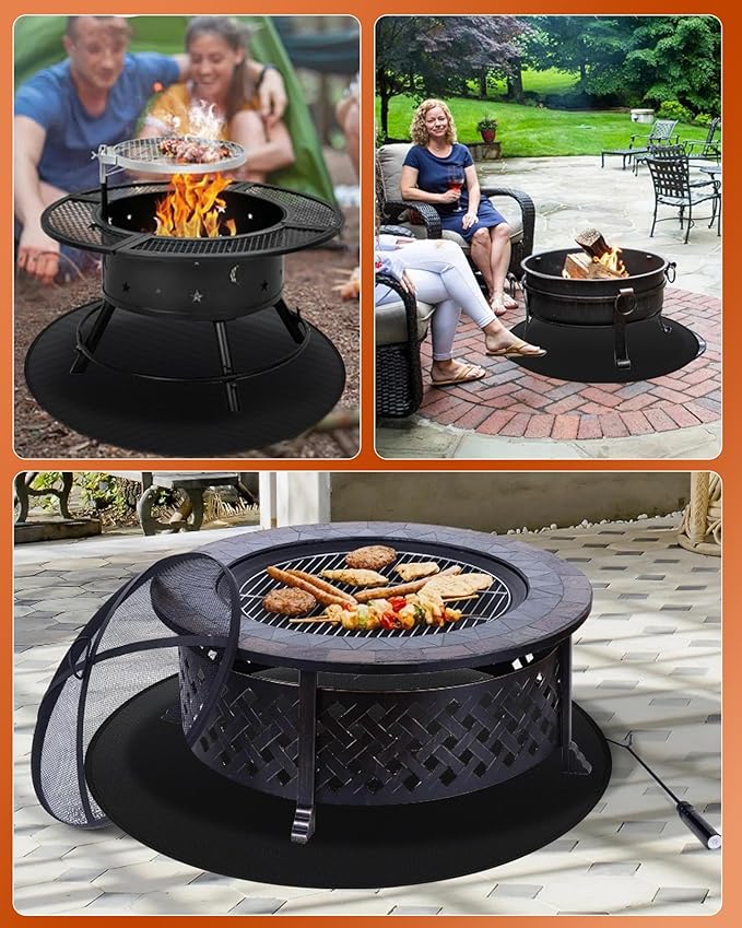 Round BBQ Grill Mat, 60 inches Double-Sided Fireproof Pad Waterproof Deck