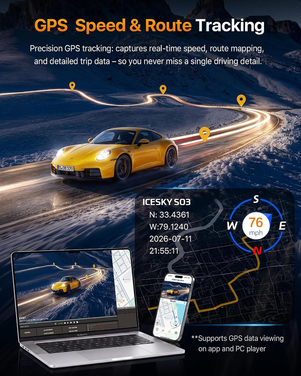 Icesky 4K Dash Cam Front and Rear Left Right with GPS, 20MB/s WiFi 6
