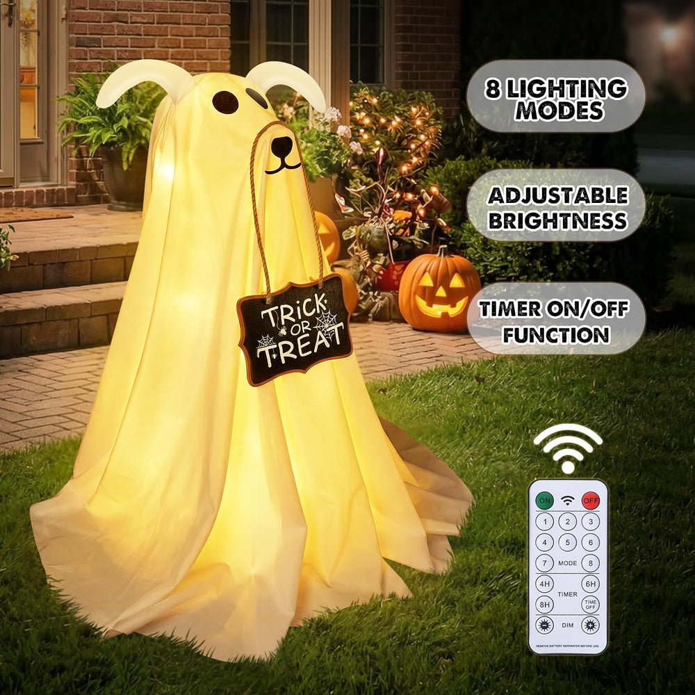 Halloween Decorations, 2 Pack 2.3 FT Light-Up Spooky Ghost Dog with 2 Sign