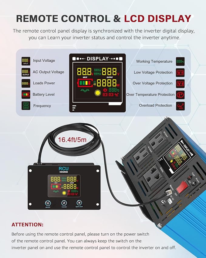 4000 Watt Pure Sine Wave Power Inverter DC 12V to 110/120V AC