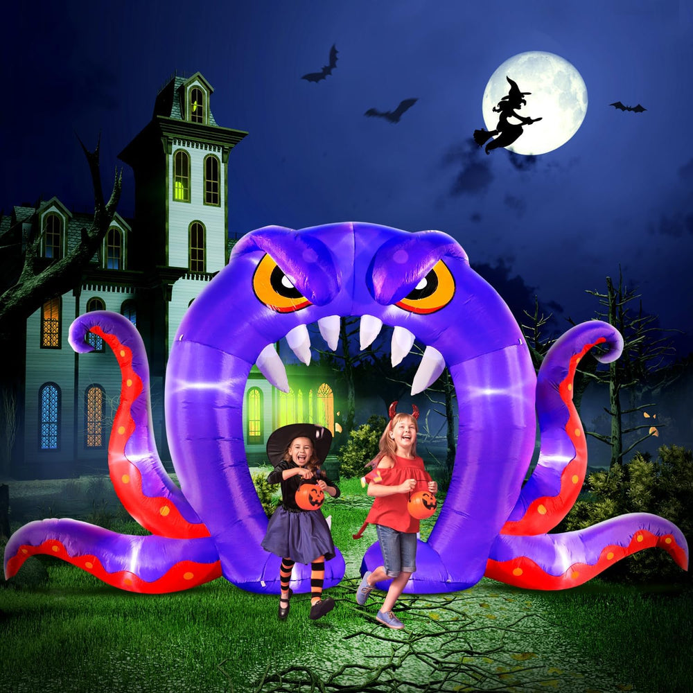 DomKom Halloween Inflatable Blow Up Decorations, 16FT Long 8FT Tall Purple Mo...