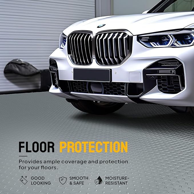 TUFFIOM 7.5 x 20 FT Garage Floor Mat, Thickened Diamond Plate PVC Garage Mats