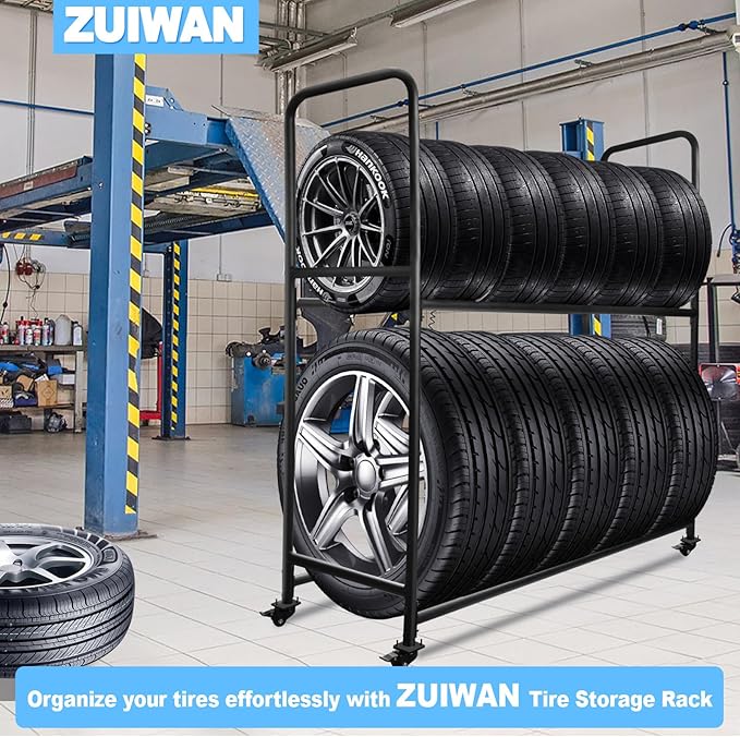 Rolling Tire Rack For Garage, Tire Storage Rack, Adjustable Metal