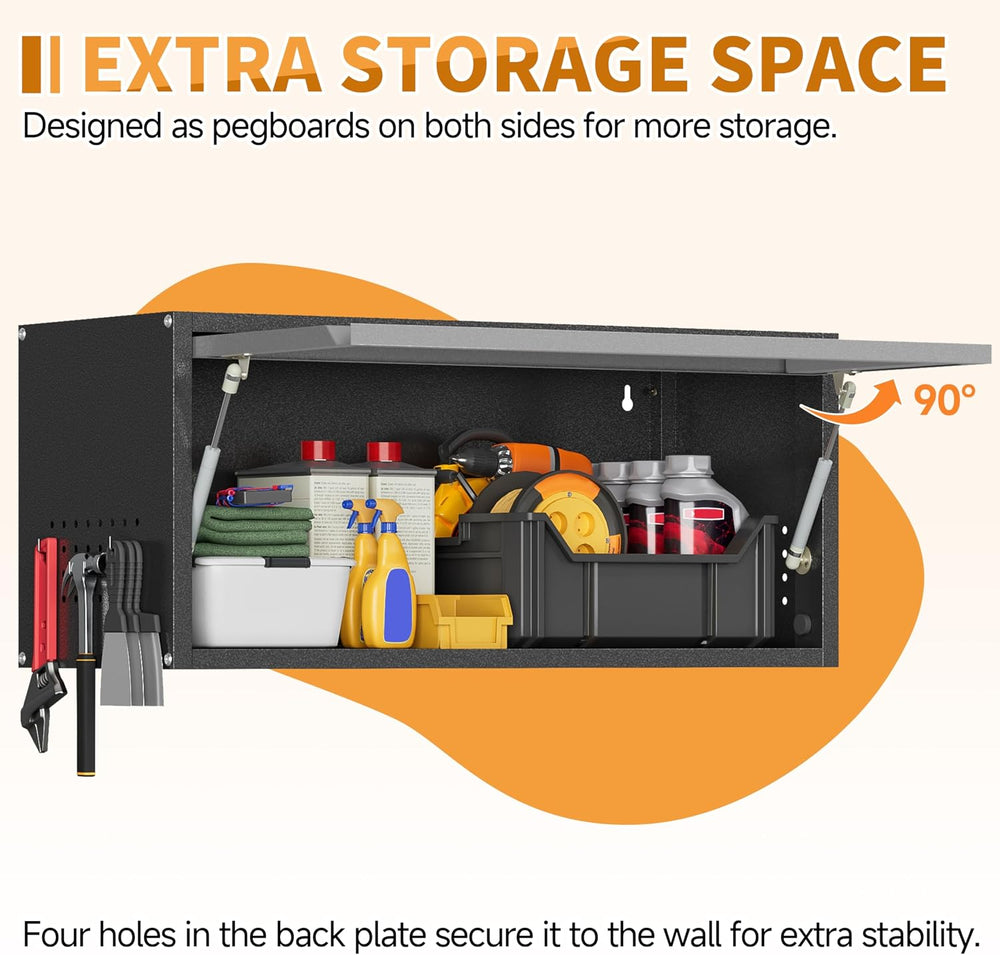 Metal Garage Wall Cabinet with Up-Flip Door,Wall-Mounted Steel Storage Cabine...