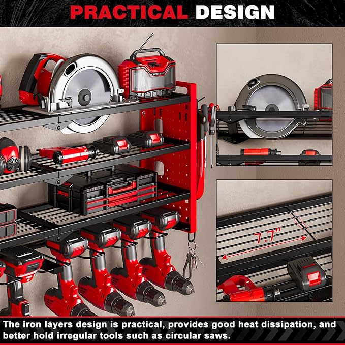 Power Tool Organizer Wall Mount, Cordless Drill Organizer, 4 Layers Large