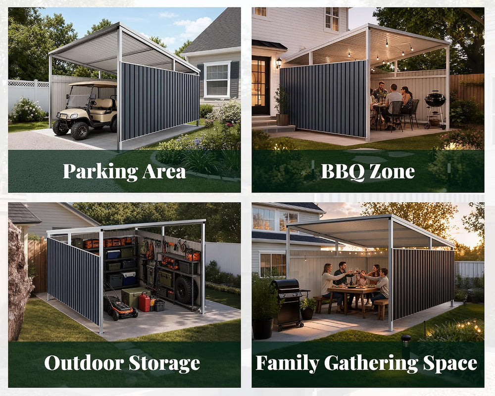 Jocisland 11x10 FT Heavy Duty Sloped Roof Metal Carport with Side Panels