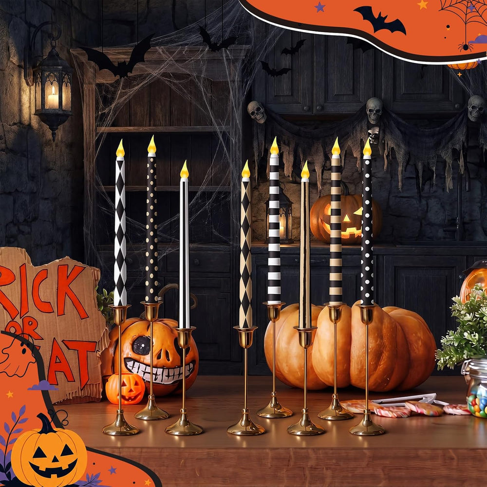 Lounsweer 8 Pcs Halloween Flameless Taper Candles, 10.91 in LED Home Decor