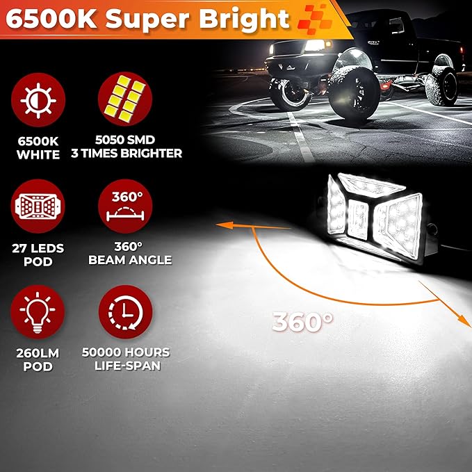 20 Pods Pure White LED Rock Lights Kit