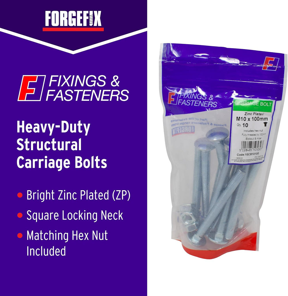 Forgefix CB10180M Carriage Bolt and Nut - Zinc Plated