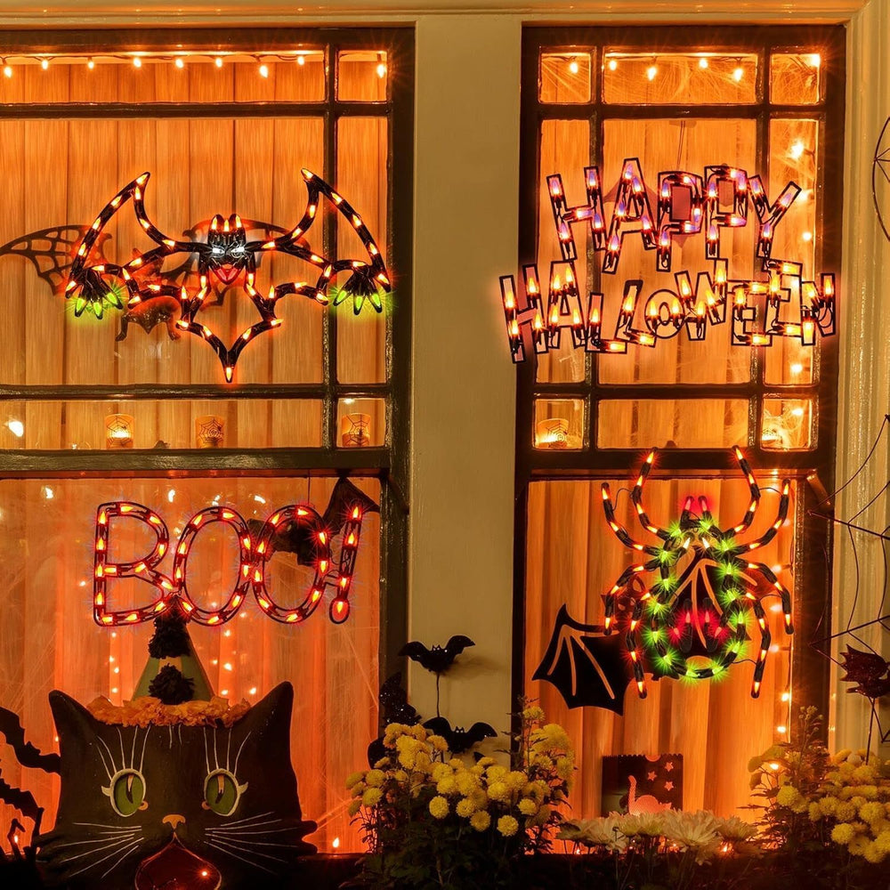 LAMPHOME Halloween Decorations Window Silhouette Holiday Displays, Lighted Bo...