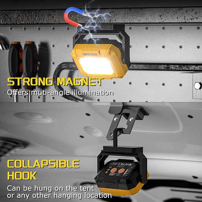 2 Pack Magnetic Work Light, 1500LM led work light, 4000mAh Rechargeable Work