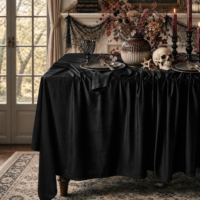 Gothic Black Velvet Rectangle Tablecloth: Halloween Luxury Table Cloth