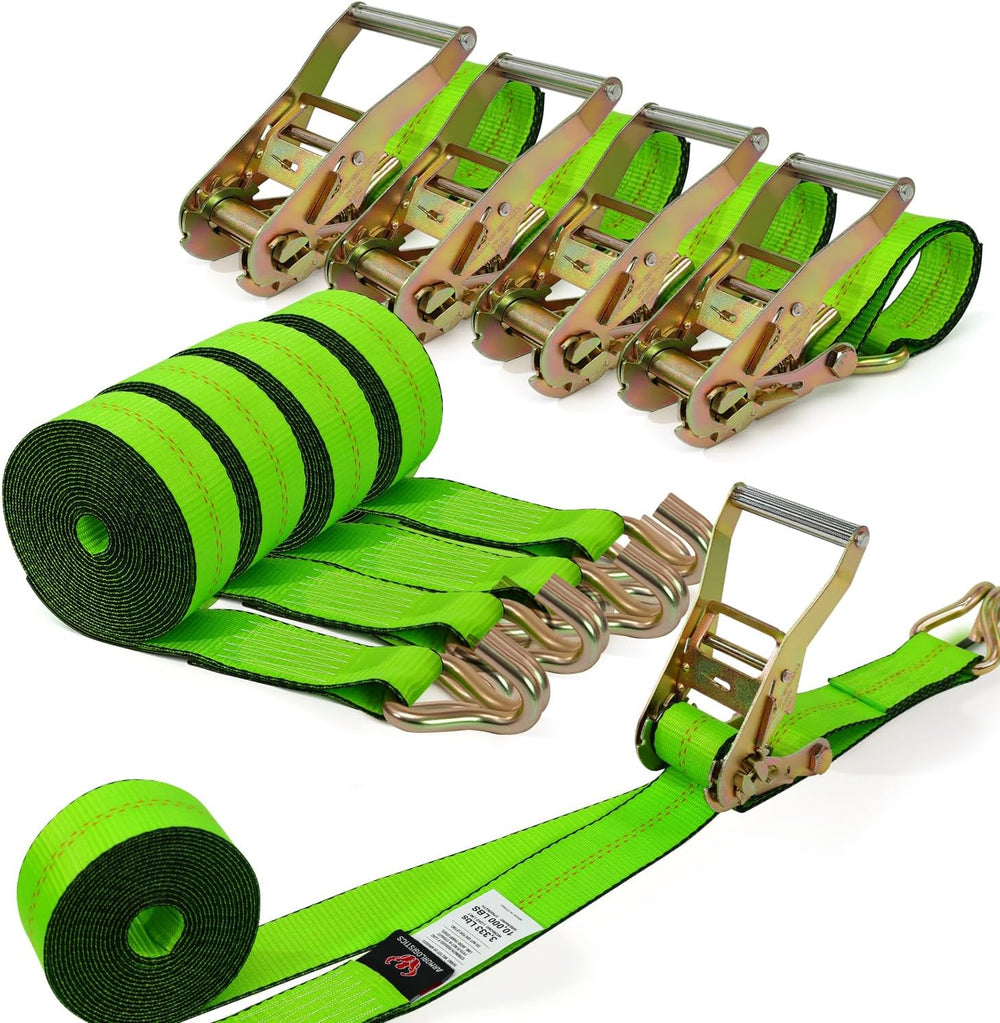 4 Pack 20ft Ratchet Straps Heavy Duty, 10,000 LBS Break Strength, 2" x 2...