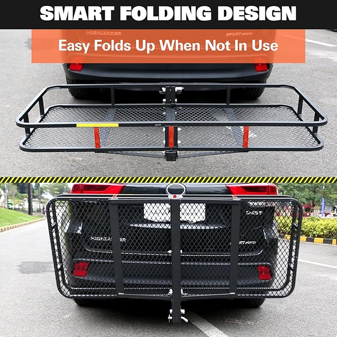 WEIZE Folding Hitch Mount Cargo Carrier Basket 60" x 20" x 6"