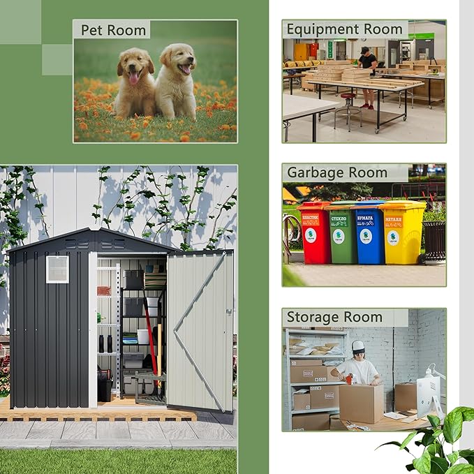 Outdoor Storage Shed, 6 X 4ft Metal Galvanized Steel Garden Shed