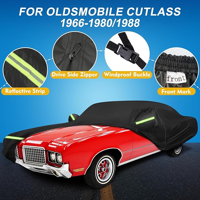 QUNSUNUS Waterproof Car Cover for Oldsmobile Cutlass 1966-1980/1988, Outdoor
