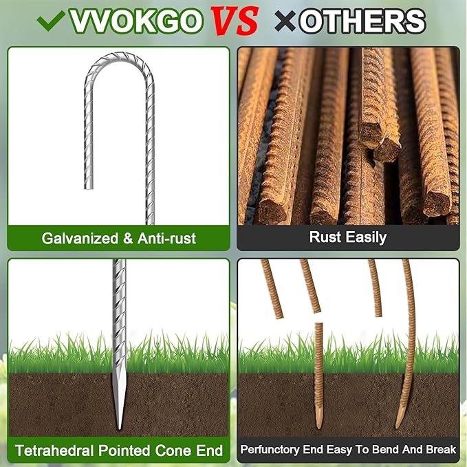 VVOKGO Rebar-Stakes-12-Inch J Hook Galvanized Tent Stakes Heavy Duty, Camping