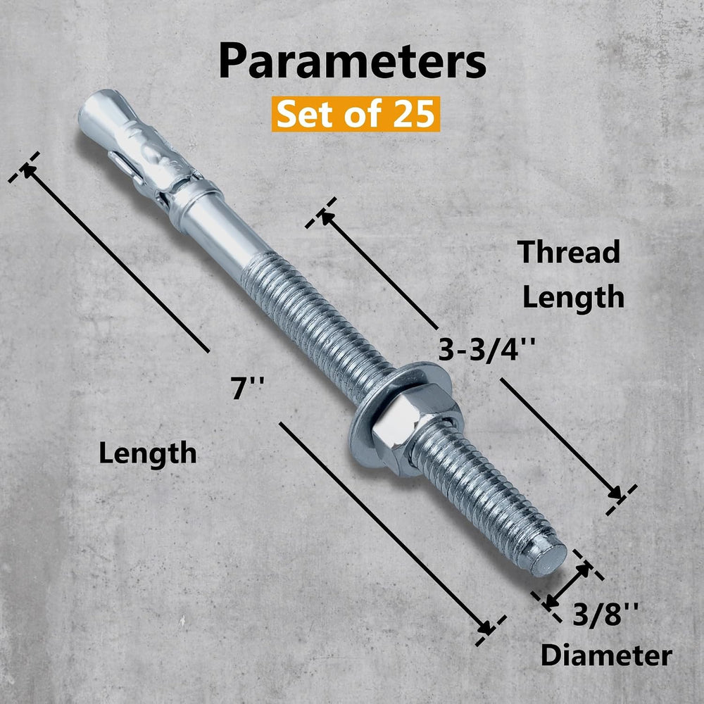 Party Animals 3/8 x 7 Inch Wedge Anchor, 25 PCs Zinc-Plated Industrial Anchor...