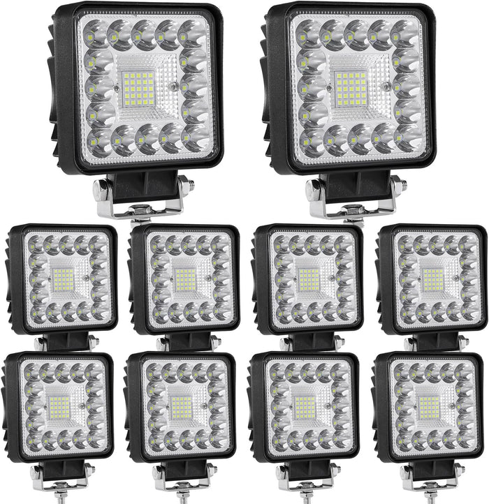 4 Inch LED Work Lights, 10Pcs 120W 10000lm Flood Spot Combo Beam LED Light Pods for Truck, 12V 24V Waterproof Driving Back Up Fog Light for Off-Road, Boat, SUV ATV UTV RV Golf Cart, Square