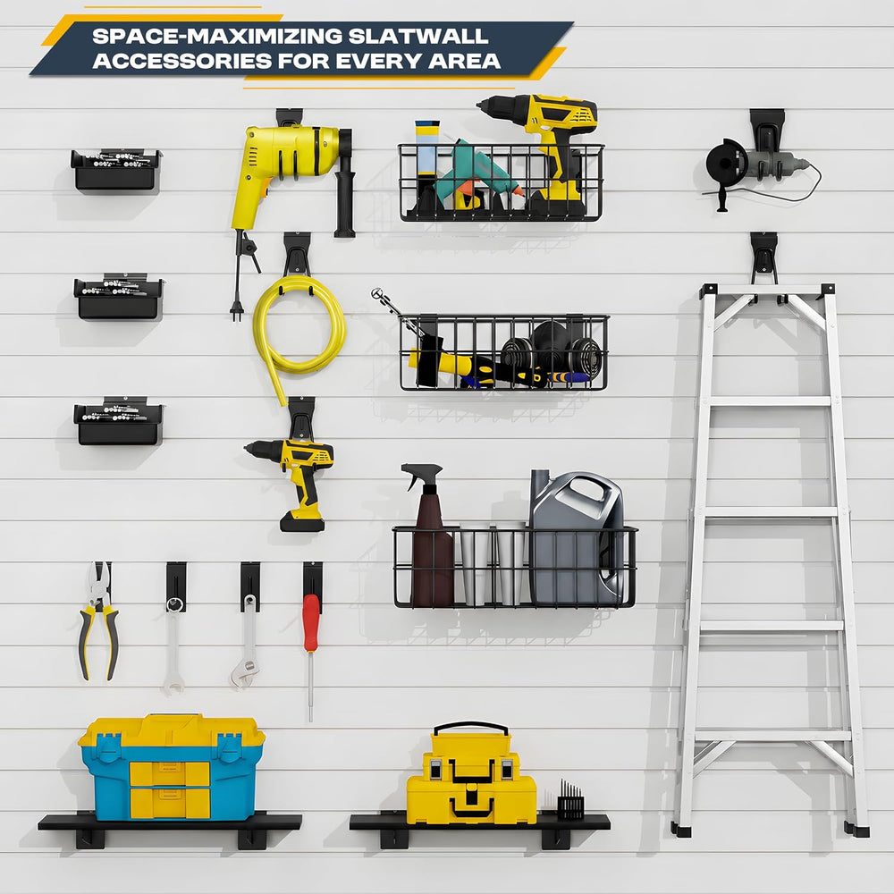 35Pcs Slatwall Accessories Kit, with Slatwall Hooks, Baskets, Shelves, Bins