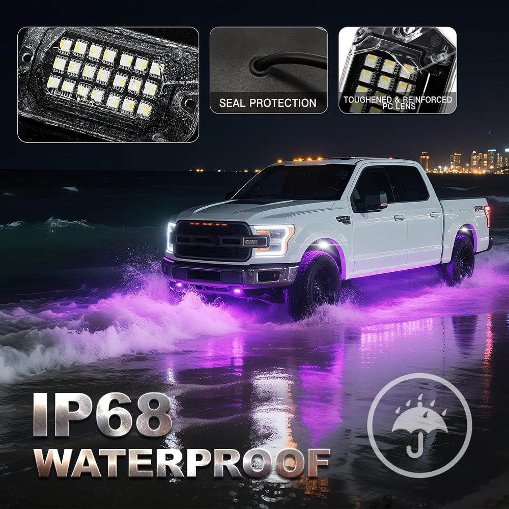 8 Pods Full Angle RGBW LED Rock Lights, 6500K Pure White RGB Rock Light for J...