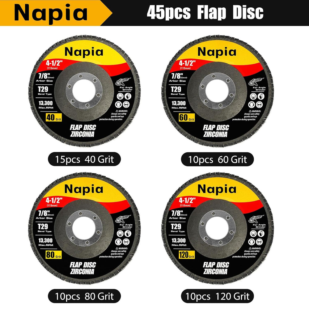 Flap Discs 4 1/2" for Angle Grinder Sanding-Disc - Napia 45pack 4 1/2 Fl...