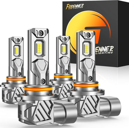 FORENNER 9005 9006 Light Bulbs Combo, Upgraded 1000% Ultra Brightness 6500K Cool White, Real 1:1 Size 9005 9006 Accessory Light Kits, 10-Year Long Lifespan, IP68, Plug and Play, Pack of 4.