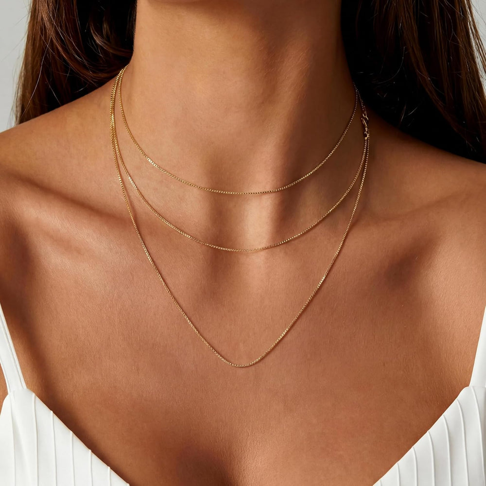 14K Gold Box Chain Necklace for Women 14K Gold Necklaces for Women