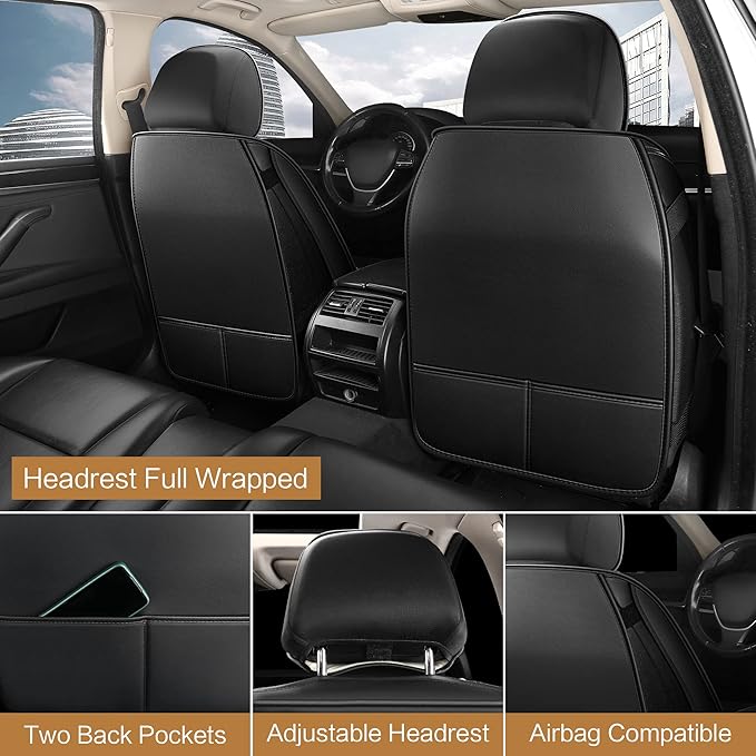 Pariitadin Leather Car Seat Covers Front Pair, Waterproof Faux Leather Seat