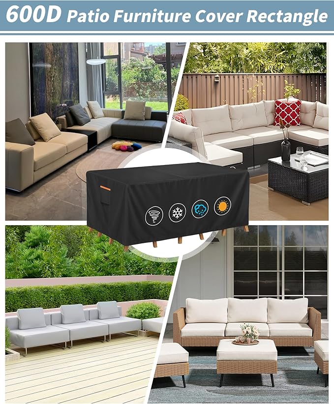 Outdoor Waterproof Furniture Cover, 136W x 74L x 28H inches Heavy Duty 600D