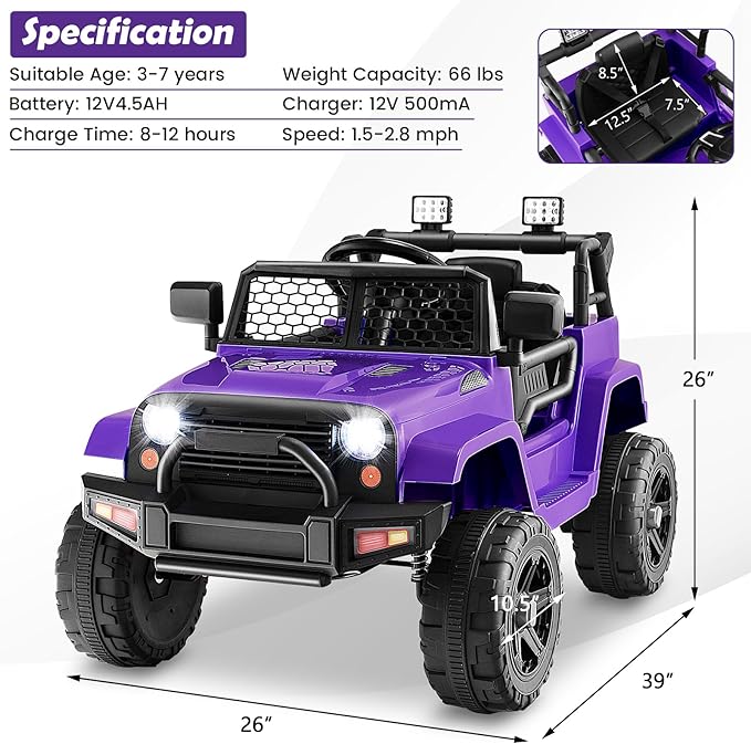 Costzon Ride on Car, 12V Battery Powered Truck Vehicle