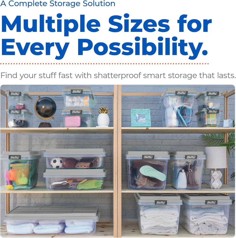 Hefty 72 Qt Hi-Rise Storage Bin with Lid, Stackable Plastic Storage Container...