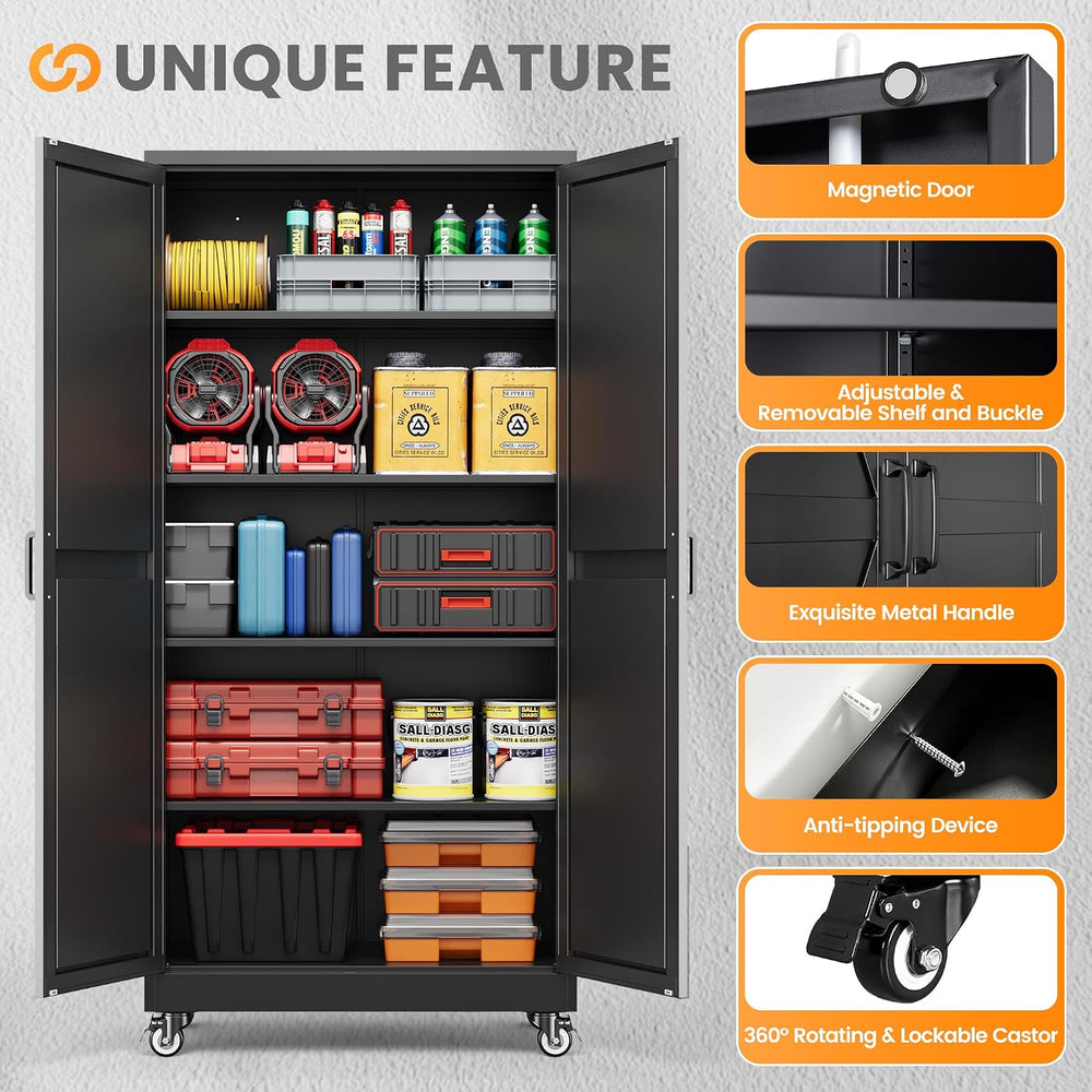 75" Tall Wheeled Garage Storage Cabinet, Rolling Metal Tool Cabinets.